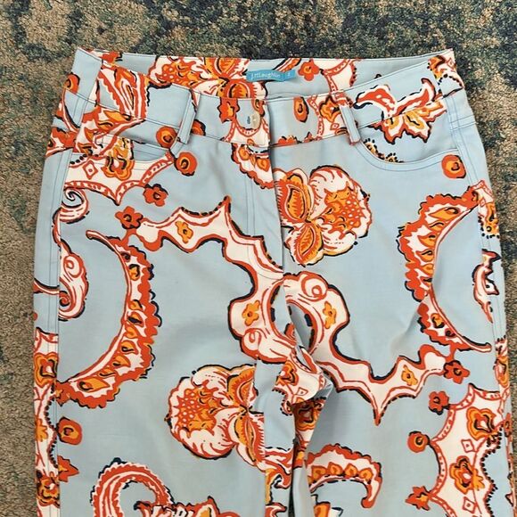 J. McLaughlin Orange and Blue Jeans with Bold Pattern - Picture 3 of 6